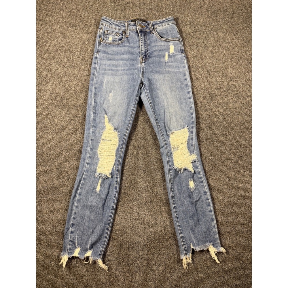 Risen Los Angeles High Rise Distressed Straight Leg Jeans Blue RDP1259 Size 26/3